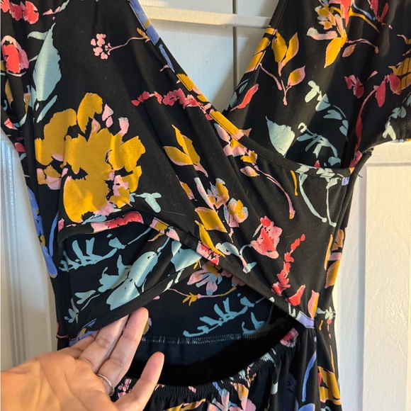 Pact Fit and Flare Maxi Cross back Organic Cotton Floral Black Dress Medium - Picture 4 of 6